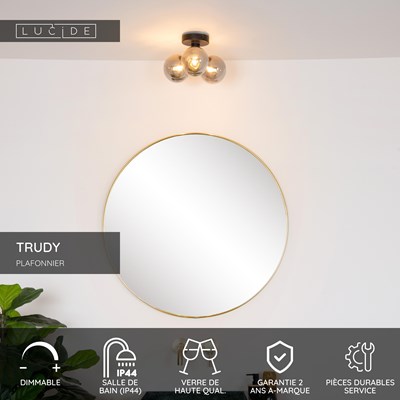 Lucide TRUDY - Plafonnier Salle de bains - Ø 28 cm - 3xG9 - IP44 - Noir